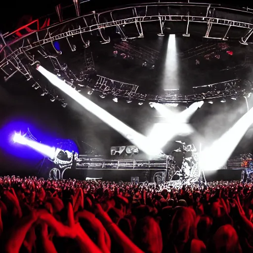 Prompt: amazing pantera concert, with a circular, 3 6 0 degree stage, with large led screens
