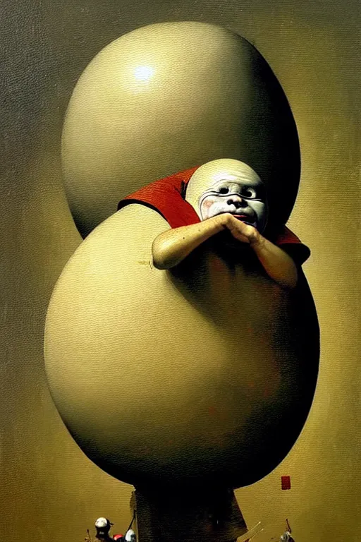 Image similar to hieronymus bosch greg rutkowski, oil painting of humpty dumpty