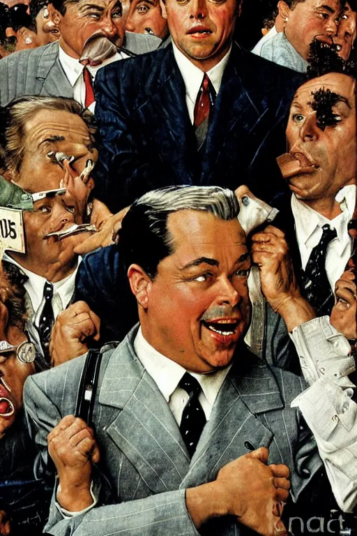 Prompt: the wolf of wall street painted by Norman Rockwell