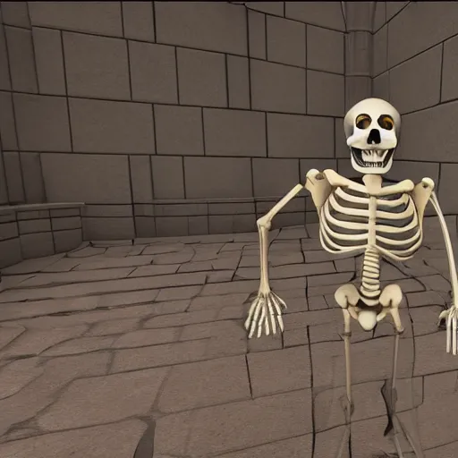 Image similar to A skeleton in the game Super Mario 64, unreal engine, highly detailed, 8k