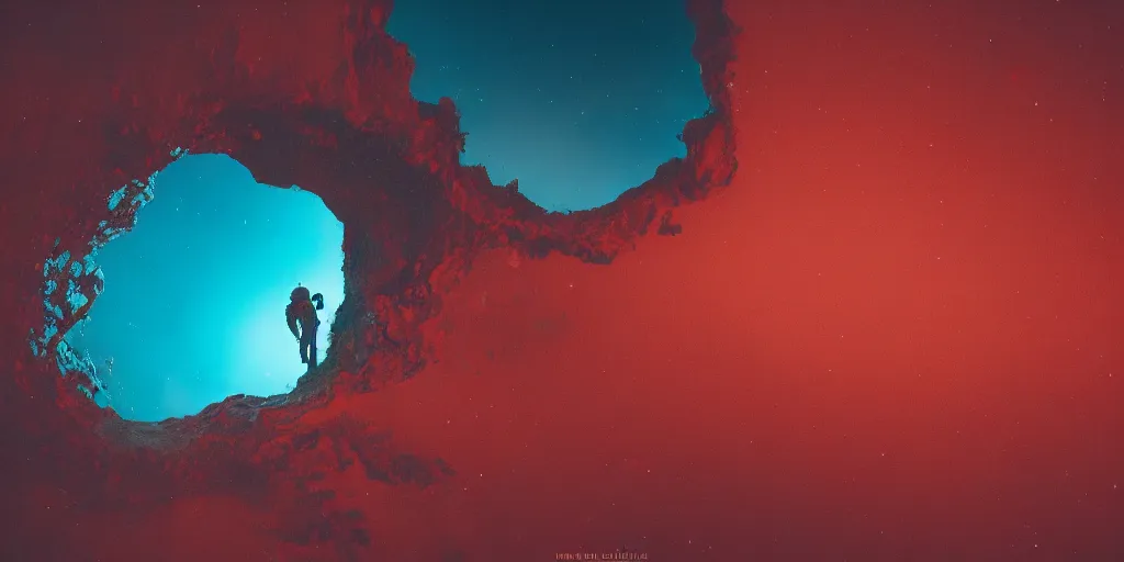 Prompt: an astronaut emerging from an ocean of red water, otherwordly sky, cinematic, 35mm, photography, High definition, 8k, detailed, deprh of field, photorealistic, epic atmosphere