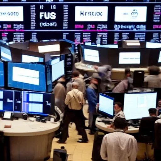 Image similar to people panicking on the stock exchange floor