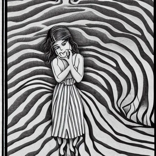 Image similar to a girl by the sea by escher