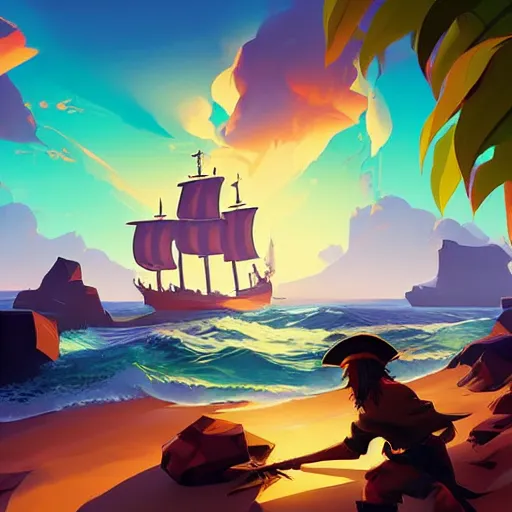 Image similar to painting treasure on sea of thieves game smooth median photoshop filter cutout vector, behance hd by jesper ejsing, by rhads, makoto shinkai and lois van baarle, ilya kuvshinov, rossdraws global illumination