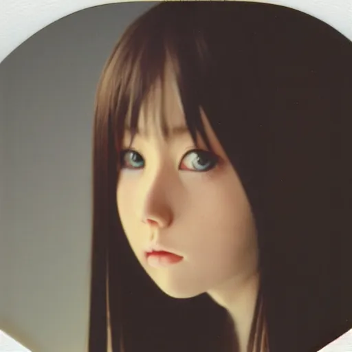 Image similar to polaroid of hyper real anime girl face shot cute by Tarkovsky