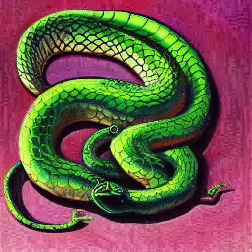 Image similar to 🐍🎧☢, oil painting