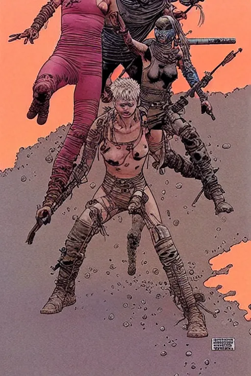 Prompt: ( ( ( ( ( madmax fury road cover art. muted colors. ) ) ) ) ) by mœbius!!!!!!!!!!!!!!!!!!!!!!!!!!!