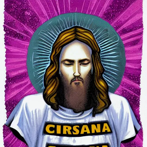 Image similar to “a t shirt design involving Christian religion and Jesus”