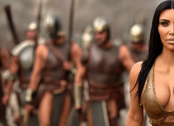 Image similar to film still of kim kardashian as leonidas in 3 0 0 movie, 8 k