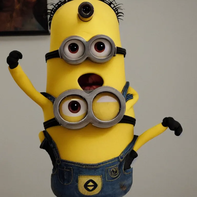 Prompt: photo of a badly taxidermied minion, creepy, real