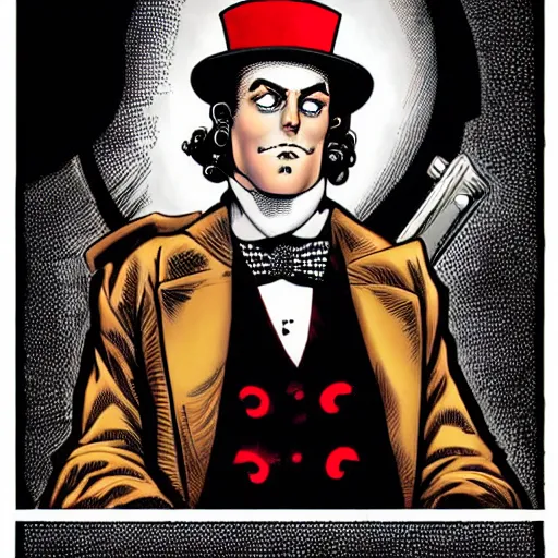 Image similar to portrait of a steampunk gentleman wearing a red top hat by brian bolland