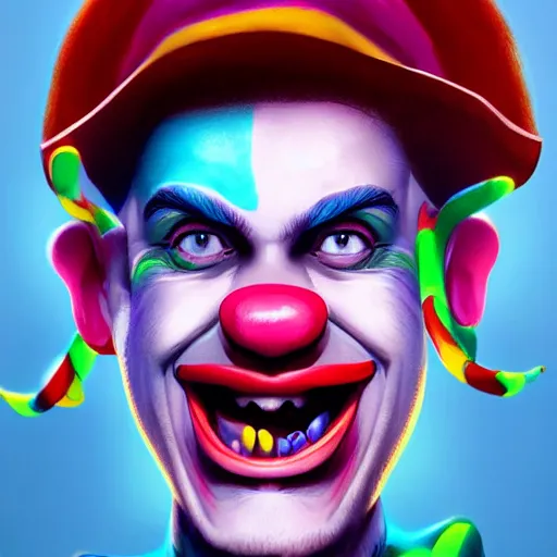 Prompt: Portrait of a colorful happy joyful funny clown, artstation, cgsociety, masterpiece