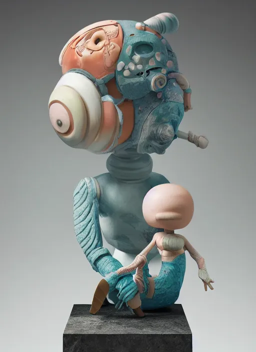 Image similar to a surreal contemporary ceramic sculpture of on a plinth, by victo ngai, by hikari shimoda, by tracie grimwood, in the style of nier automata and astroneer, plain background