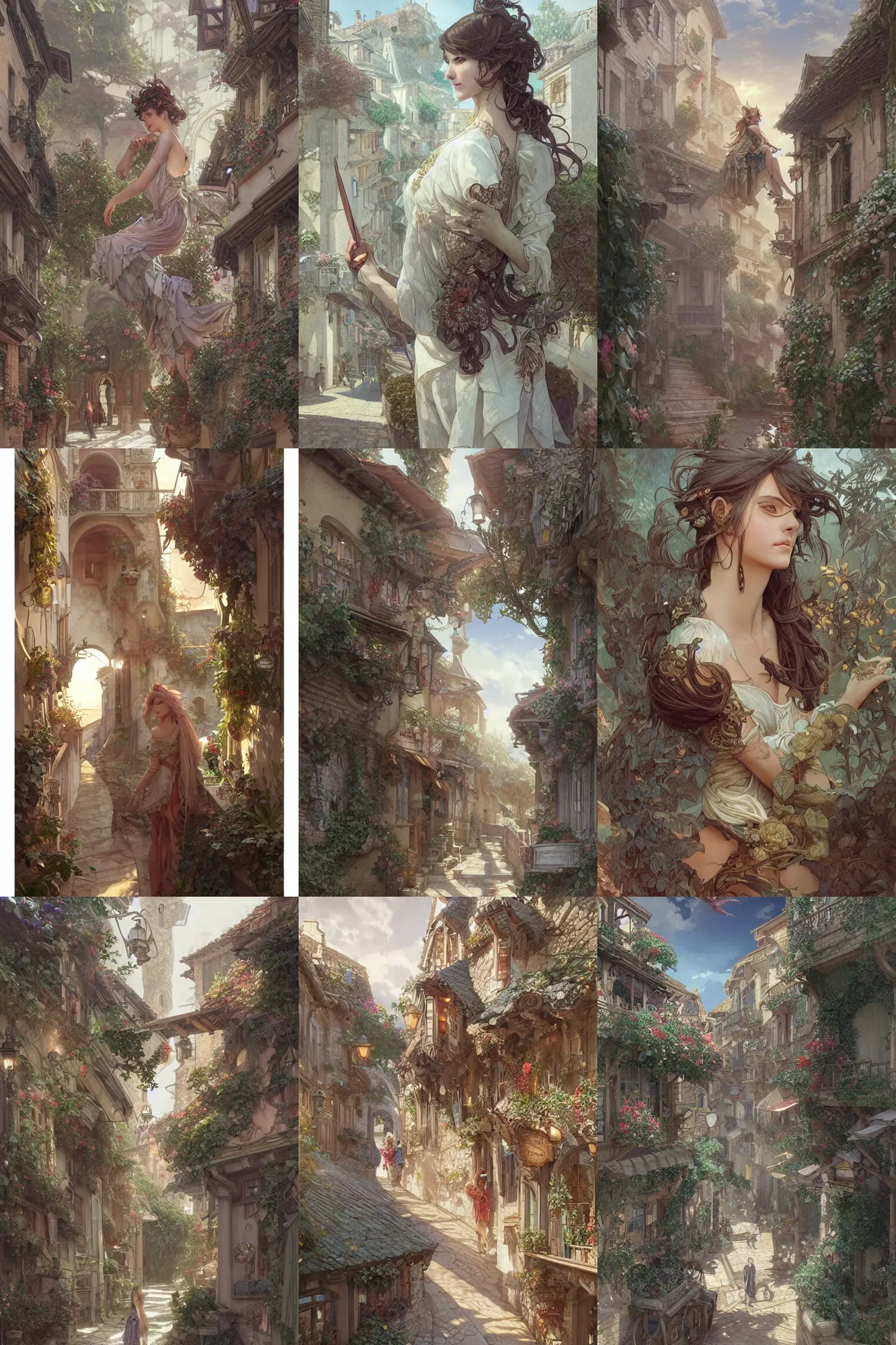 Prompt: pencil spot illustrations of lourmarin village, fantasy, intricate, elegant, highly detailed, digital painting, concept art, sharp focus, illustration, art by bridgeman and artgerm and greg rutkowski and alphonse mucha and ruan jia and conrad roset