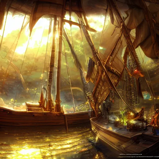 Prompt: A beautiful ultradetailed anime illustration of the inside of a pirate ship, makoto shinkai and thomas kinkade, anime art wallpaper 4k, trending on arstation W- 1024