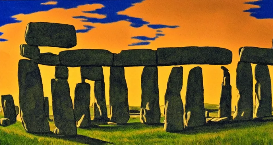 Image similar to stonehenge, highly detailed, dramatic lighting, intense shadows, rich deep colours, by roy lichtenstein