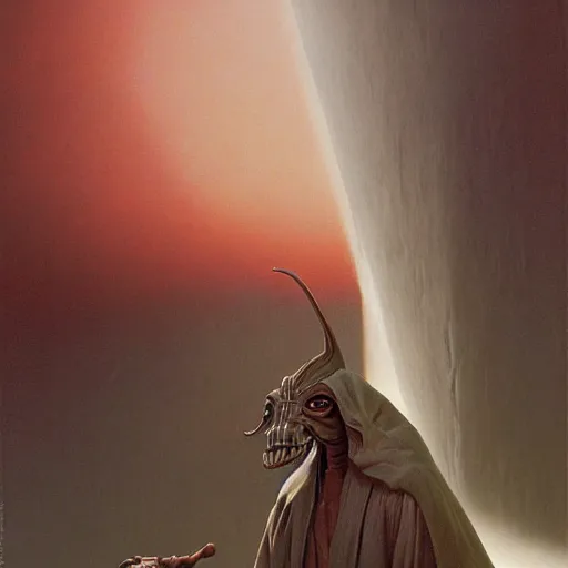 Image similar to Sith Lord Jar Jar Binks, dark fantasy, artstation painted by Zdzisław Beksiński and Wayne Barlowe