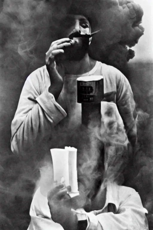 Image similar to a recent photograph of god smoking a cuban cigar by stanley kubrick