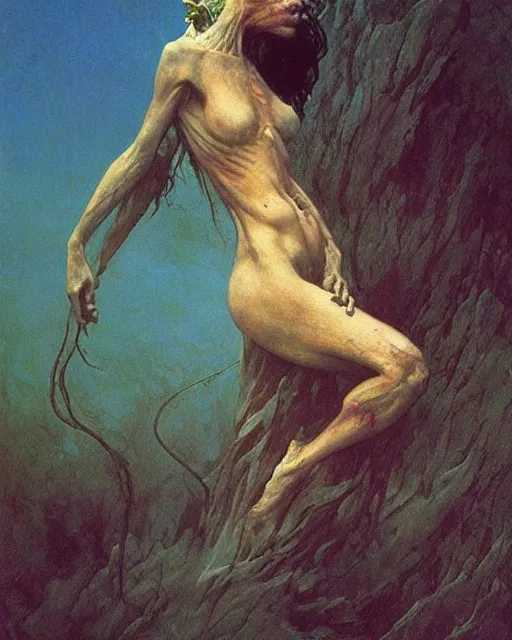 Image similar to the creature seen at the end of a human's life, painted by zdzislaw beksinski and artgerm and greg rutkowski and alphonse mucha