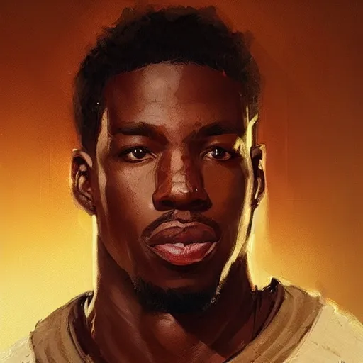 Image similar to “Portrait of Michael Bakari Jordan by Greg Rutkowski, young, manly, attractive, strong, older brother vibes, highly detailed portrait, scifi, digital painting, artstation, concept art, smooth, sharp foccus ilustration, Artstation HQ”