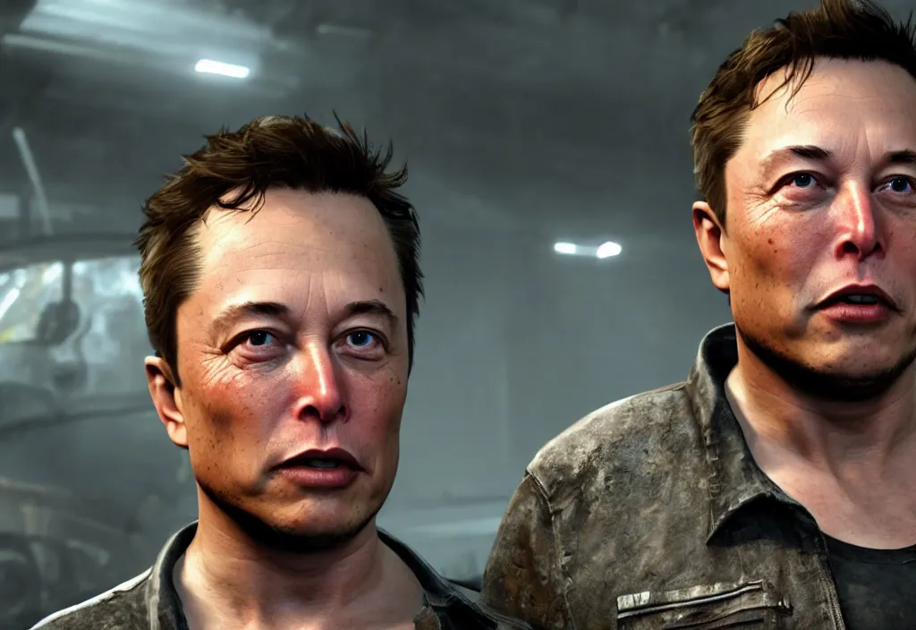 Image similar to elon musk in the video game in the last of us, gameplay screenshot, close up, 3 d rendering. unreal engine. amazing likeness. very detailed.