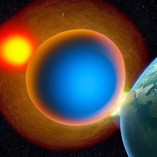 Prompt: a deep chasm forms into the crust of a planet 10 times bigger than earth, splitting it in half and causing an immense release of thermal energy