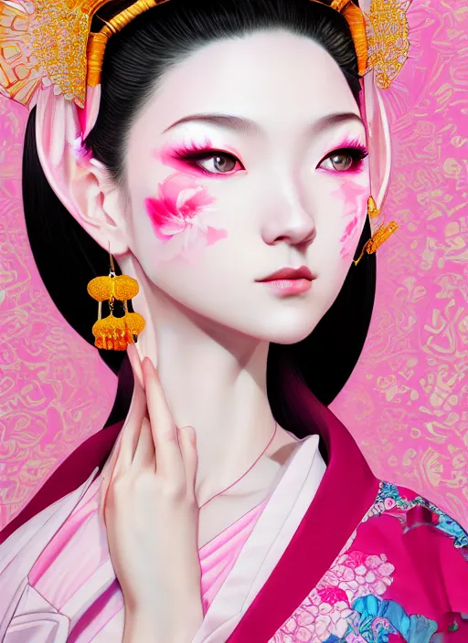 Prompt: dreamlike luxury stunning oiran portrait, pink pastel colours kimono, art by artgerm, wlop, loish, ilya kuvshinov, 8 k realistic, hyperdetailed, beautiful lighting, detailed background, depth of field, symmetrical face, frostbite 3 engine, cryengine,