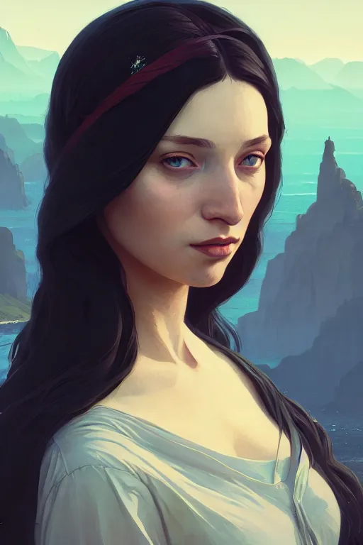 Image similar to beautiful portrait of a woman, negative no not mona lisa pose, gta v, stephen bliss, unreal engine, fantasy art by greg rutkowski, loish, rhads, ferdinand knab, makoto shinkai and lois van baarle, ilya kuvshinov, rossdraws, tom bagshaw, global illumination, radiant light, detailed and intricate environment