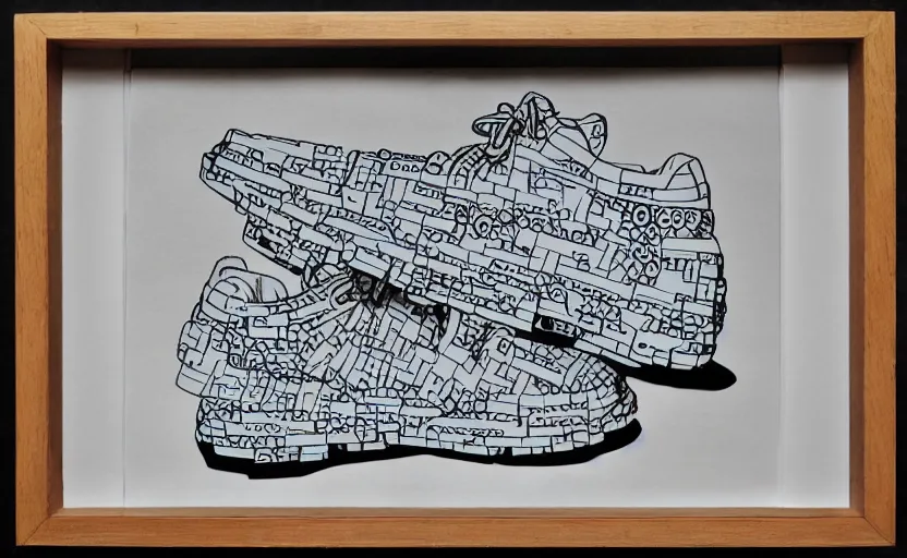 Image similar to sneaker made out of lego, ink drawing, jacques - louis david