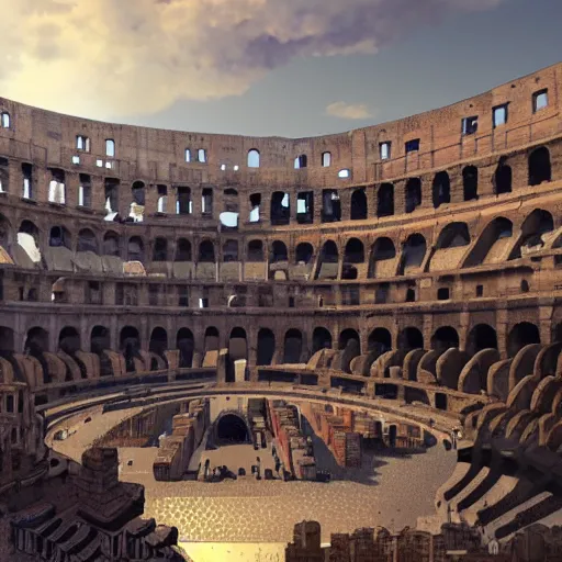 Image similar to busy d & d city that has a colosseum in its center, first person perspective, artstation