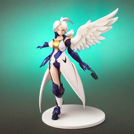 Image similar to still figurine of mercy from overwatch, statue, personification, dynamic pose, amazing details, detailed product photo, official art, featured on pixiv, 8 5 mm, f. 1 4, beautiful composition, anime