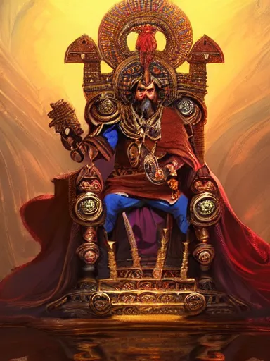 Prompt: the emperor in his popuous throne, holding an ankh intricate, elegant, highly detailed, digital painting, artstation, concept art, sharp focus, illustration, by justin gerard and artgerm, 8 k