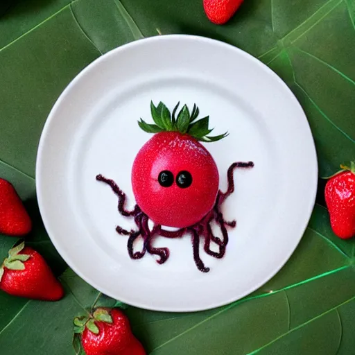 Image similar to strawberry creature with multiple eyes