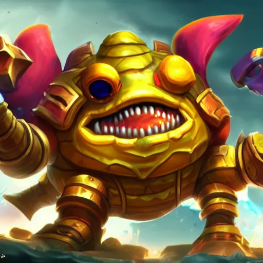 Image similar to Ultimate Rammus Skin, digital painting, 4k, unreal engine, League of Legends Splash Art, Riot Games