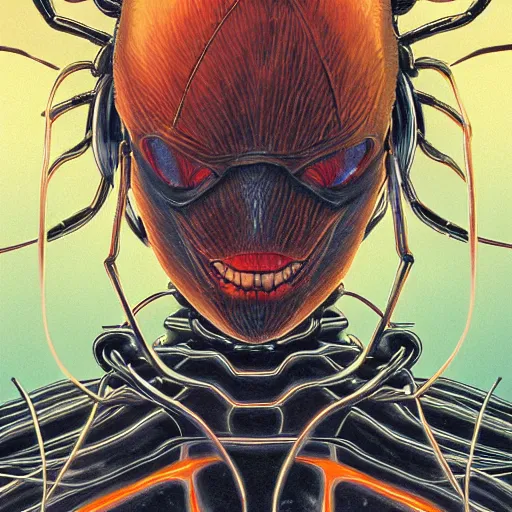 Prompt: portrait closeup of black widow spider, symmetrical, cinematic colors, by yoichi hatakenaka, masamune shirow, josan gonzales and dan mumford, ayami kojima, takato yamamoto, barclay shaw, karol bak, yukito kishiro