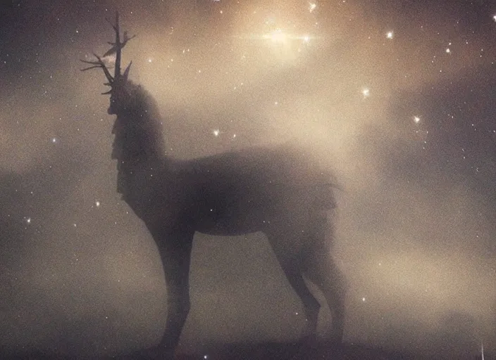 Image similar to A mythical creature made of fog and stars
