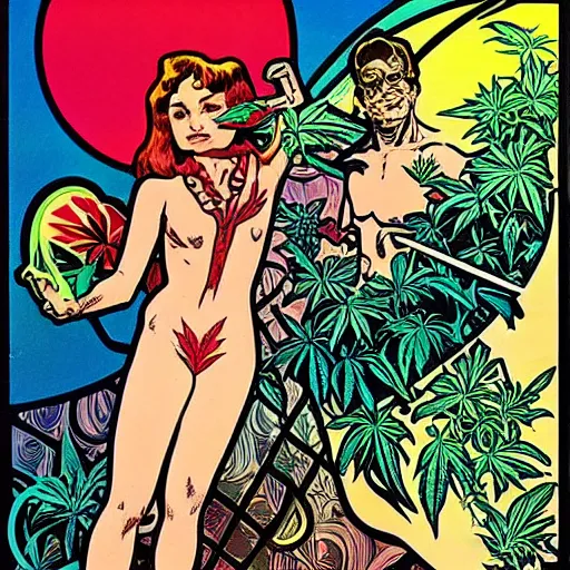 Image similar to cannabis is great, australia, comic book art by steve ditko and jack kirby and ( alphonse mucha )