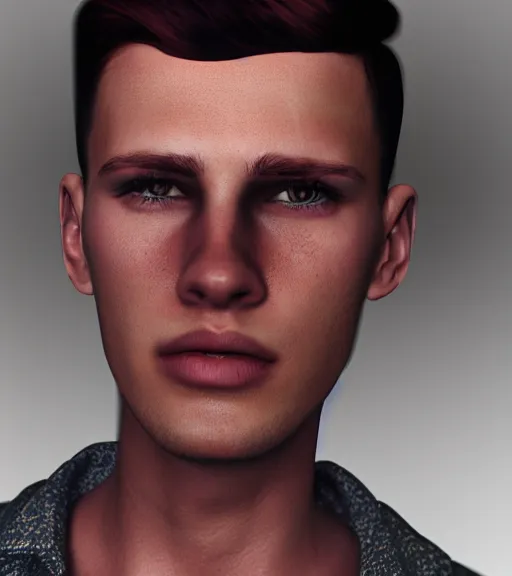 Prompt: photo realistic render of the most handsome young man in the world, he is seductive in his appearance and has kaleidoscope eyes