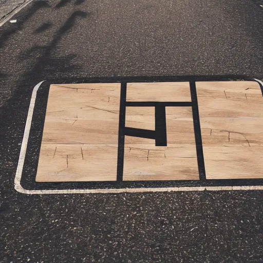 Prompt: Photorealistic photo of pits on the pavement, each pit contains a wooden sign with an inscription, smartphone photo, photo in the center of the road, realism, high quality, sunlight, 4k, beautiful, modern photography, color image