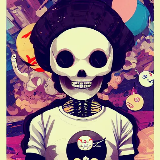 Image similar to anime manga skull portrait young woman skeleton, astronaut miffy, painterly, logo, graffiti, elegant, highly detailed, digital art, art by jc leyendecker and sachin teng