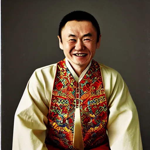 Image similar to realistic photography by araki nobuyoshi of wearing traditional ukrainian shirt designed by taras shevchenko smiling kim chen