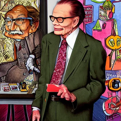 Image similar to The Artwork of R. Crumb and his Cheap Suit Larry King tells you to have more relations, pencil and colored marker artwork, trailer-trash lifestyle