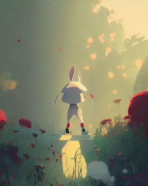 Prompt: the white rabbit, cory loftis, james gilleard, atey ghailan, makoto shinkai, goro fujita, character art, exquisite lighting, very coherent, plain background, lighthearted, soft painting