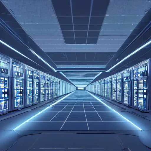 Image similar to hyperrealism detailed photography scene by stanley kubrick of highly detailed stylish detailed data center in 2 0 7 7 in josan gonzalez, gragory crewdson and katsuhiro otomo, mike winkelmann style with many details by josan gonzalez by laurie greasley, hyperrealism photo on dsmc 3 system, volumetric blue led light, rendered in blender