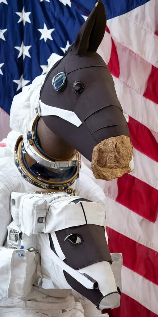 Image similar to astronaut wearing horse head mask