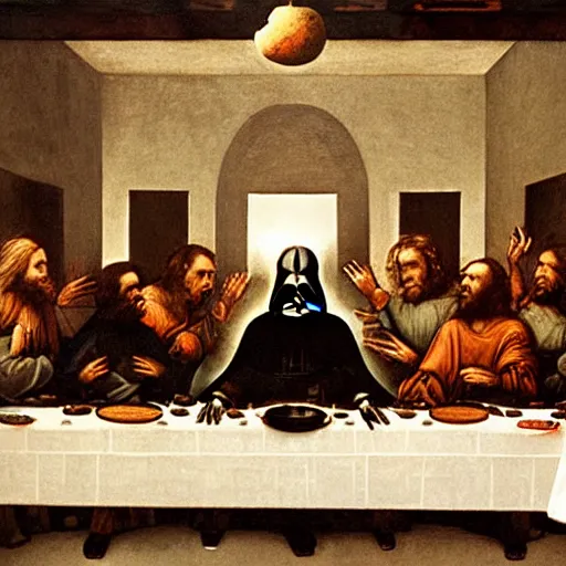 Image similar to darth vader darth vader in the last supper by leonardo davinci