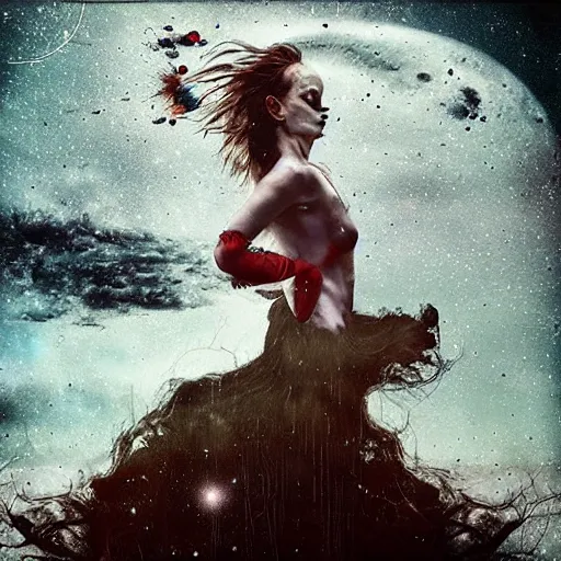 Image similar to phantom grip, the edge of the universe (on film), by Brooke Shaden and Sandra Chevrier