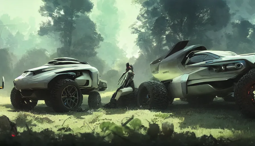 Image similar to a futuristic offroad suv by cory loftis, fenghua zhong, ryohei hase, ismail inceoglu and ruan jia. volumetric light, detailed, octane render, midsommar