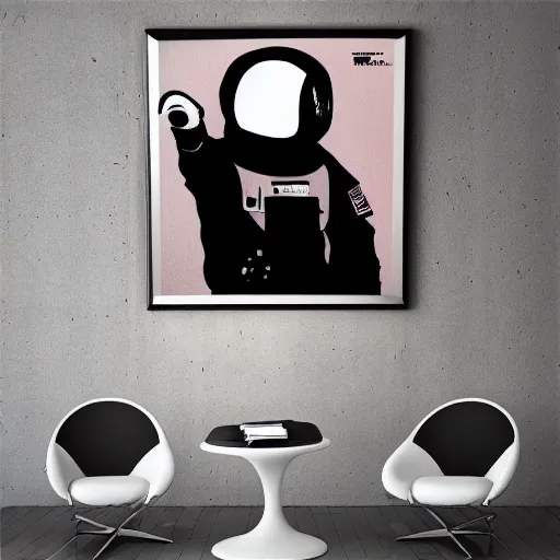 Image similar to individual furry astronaut silk screen portrait banksy style