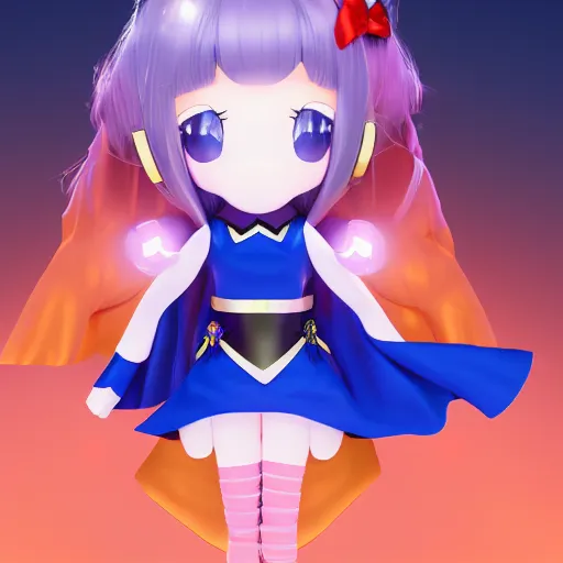 Prompt: cute fumo plush of a superheroine girl in a blue dress, magical girl, gothic maiden anime girl, glowing writing, velvet, vray